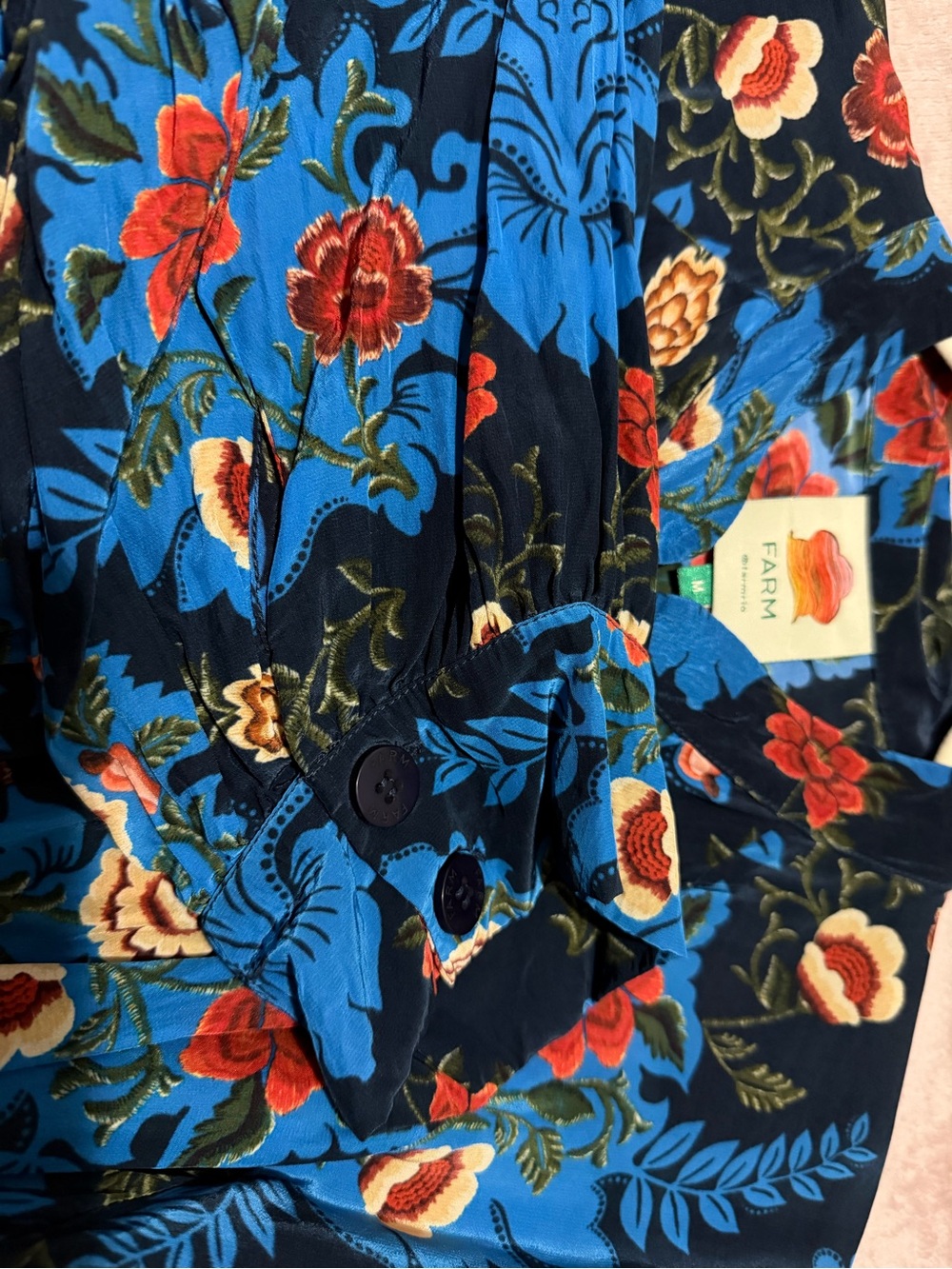 Farm Rio Blue Arabesque Floral Midi Dress with Belt - Picture 5 of 5